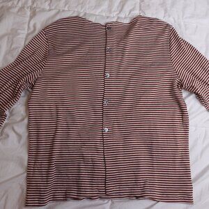 Theory Button Back Rust Cream Striped three quarter sleeved top
